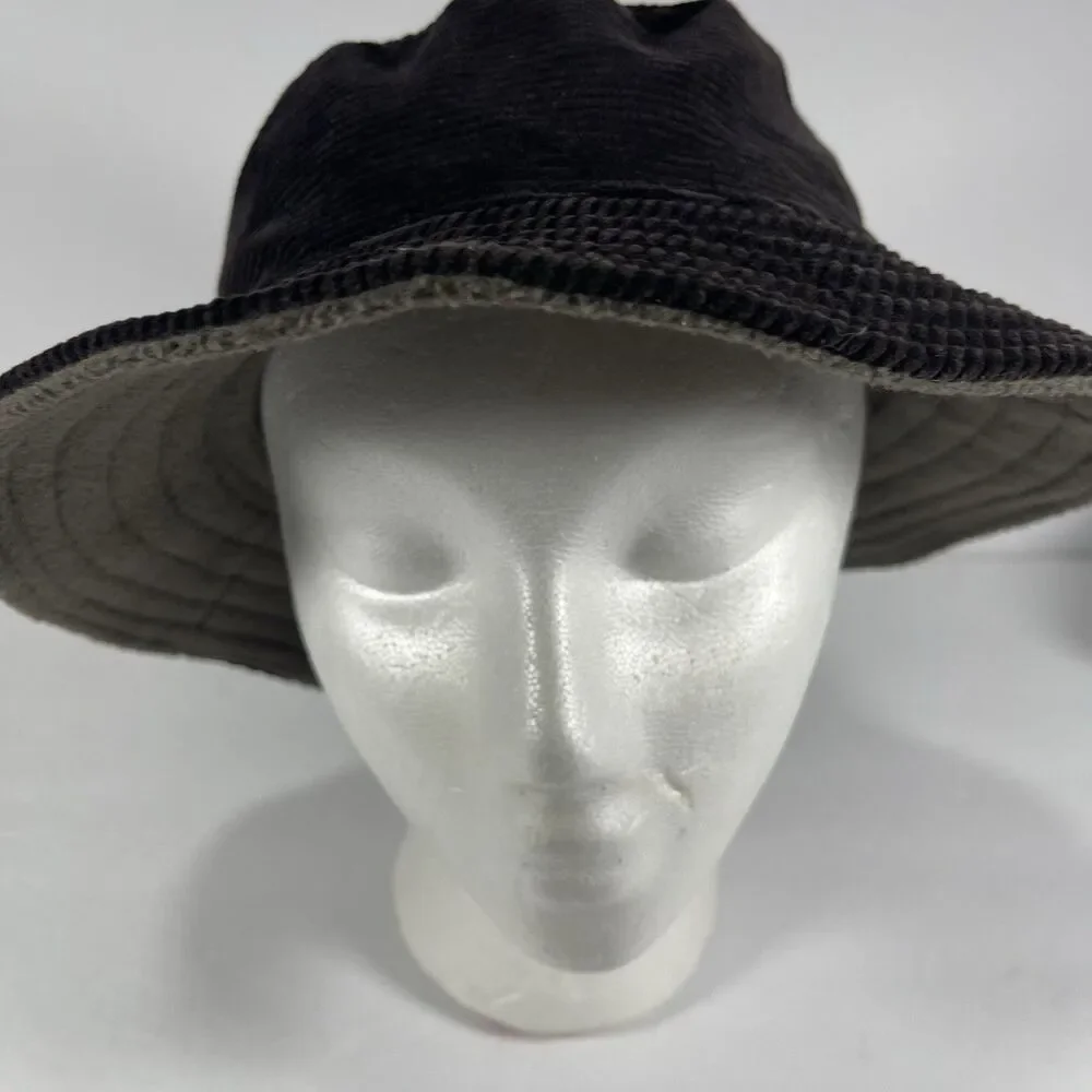 Vintage Corduroy Bucket Hat Fleece Lined Black Made in USA One Size Fisherman